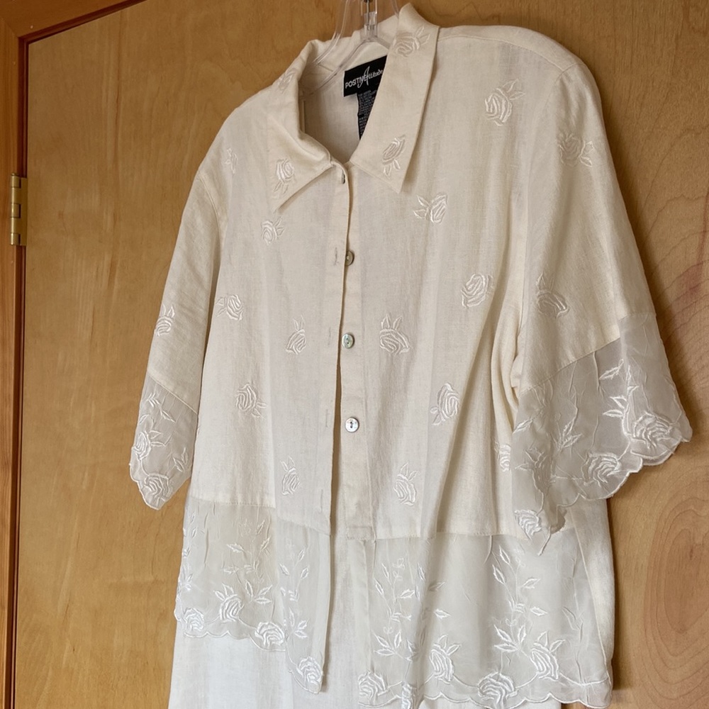 2-pc Positive Attitude off white linen dress with jacket Size Medium Petite.